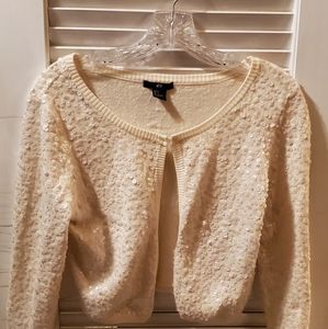 H&M Sequined Sweater Top, Beige Sz. Small